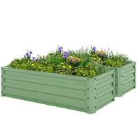 Outsunny Galvanized Raised Garden Beds, Outdoor Planter Box, Set of 2, for Flowers, Herbs and Vegetables, Light Green(m-2)
