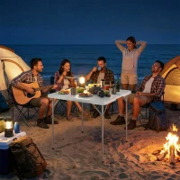 Outsunny Folding Picnic Table Heavy Duty Camping Table 34" x 34", Indoor Outdoor Use for Picnic, Beach, BBQ, White(m-10)