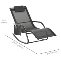 Outsunny Patio Rocking Chair with Mesh Fabric, Outdoor Rocking Sling Sun Lounger with Removable Headrest and Side Pocket for Garden, Deck, Lawn, Black(m-3)