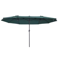 Outsunny 15ft Double-sided Patio Umbrella with Twin Canopy, Extra Large Outdoor Parasol with Crank for Pool, Deck, Market, Dark Green(m-2)