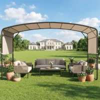 Outsunny 10' x 13' Retractable Pergola Canopy, Outdoor Metal Pergola Gazebo Sun Shade Shelter with Steel Frame, Khaki(m-7)