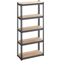 HOMCOM Heavy Duty Garage Shelf, 5-Tier Metal Shelving Unit, Industrial Utility Shelves with Steel Frame and Adjustable Shelves for Garage, Warehouse, Basement, Black and Brown(m-2)