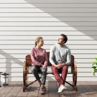 Outsunny Wooden Outdoor Bench, Garden Patio Loveseat with Wagon Wheel Armrests, 528LBS Capacity, Carbonized(m-8)