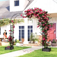 Outsunny Garden Arch Outdoor Trellis Arbor with 2 Planter Boxes, 109.4" x 15.7" x 86.6", Black(m-10)