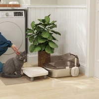 PawHut Stainless Steel Cat Litter Box with High Sided Enclosure, Step, Scoop, Non-Sticky & Anti-Urine Leakage, Easy Cleaning(m-1)
