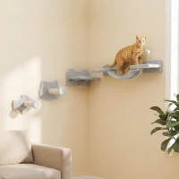 PawHut 4PCs Cat Wall Shelves with Steps, Scratching Posts, Ladder, Platforms, Toy Balls(m-11)