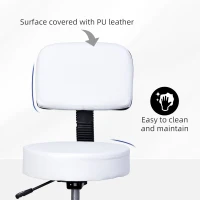 HOMCOM Adjustable Rolling Stool with Back, PU Leather Round Swivel Drafting Stool with Wheels for Kitchen, Salon Spa, Bar, Home Office, Massage, White(m-4)