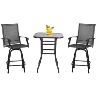 Outsunny 3 Piece Outdoor Patio Bar Set, 2 Swivel Stool and 1 Bar Table, All-Weather, Metal Frame for Balcony, Backyard, Deck, Grey(m-11)
