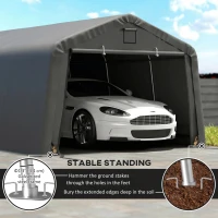 Outsunny 12' x 20' Portable Garage, Heavy Duty Carport Canopy with Ventilation Windows and Large Roll-up Door, Dark Grey(m-5)