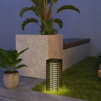 Outsunny Wicker Solar Outdoor Lamp, Decorative Floor Lamp with Auto On/Off LED Lights, IP44 for Patio, Porch, Pathway, Black(m-8)