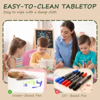 Qaba Kids Table and Chair Set with 4 Chairs, Adjustable Height, Easy to Clean, for 1.5 - 8 Years Old, Pink(m-5)