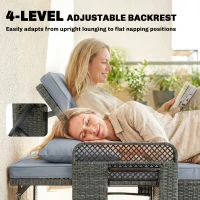 Outsunny 2 Pieces Patio Lounge Chair Set with Cushions, PE Wicker Outdoor Chaise Lounge with Adjustable Backrest, Side Trays(m-5)