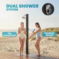 Outsunny 10.6 Gal Solar Heated Shower, 7.2 FT Outdoor Shower with 2 Shower Heads, Adjustable Temperature, Foot Faucet(m-5)