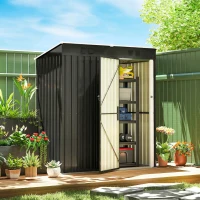 Outsunny 5 x 3 ft Outdoor Storage Shed, Lean-to Metal Garden Shed with Lockable Door and Vents, Dark Grey(m-1)