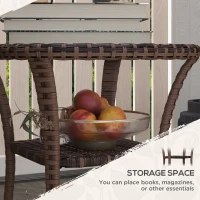 Outsunny Outdoor Coffee Table with Storage Shelf, Hand-Woven Wicker Side Table with Water-Ripple Glass Top, Mix Brown(m-5)