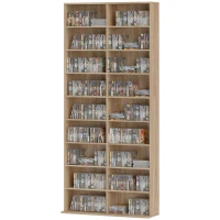 HOMCOM 9-Tier DVD Shelf with 18 Compartments and 14 Adjustable Shelves, Holds 640 CDs, 360 DVDs or 430 Blu-rays, Natural Wood(m-2)