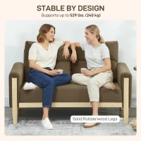 HOMCOM 53" Loveseat Sofa, Small 2 Seater Couch with Solid Wood Legs, Modern Velvet Sofa for Living Room, Small Spaces,Brown(m-5)