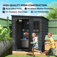 Outsunny Outdoor Storage Shed with Lockable Door, Garden Shed with Vents and Windows for Backyard, Dark Grey(m-9)