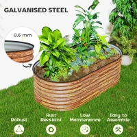 Outsunny 5 x 2.5 x 2 ft Galvanized Raised Garden Bed, Easy DIY Oval Planter Box with Safety Edging and Gloves, Brown Wood Effect(m-5)