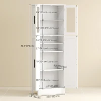 HOMCOM Tall Bathroom Cabinet with Glass Doors, Space-Saving Unit with Adjustable Shelves, Freestanding Storage, White(m-3)