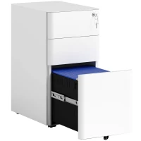 Vinsetto 3 Drawer Filing Cabinet, Lockable Steel Office Storage Cabinet with Hanging Bar for Letter, A4, Legal Files, White(m-11)