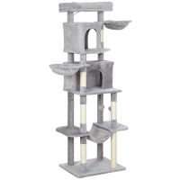 PawHut 69" Cat Tree, Multi-Level Cat Tower with 2 Condos, Plush Perch and Sisal Scratching Posts, Light Grey(m-2)