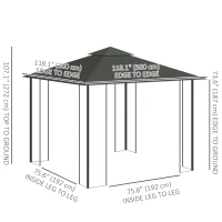 Outsunny 10'x10' Soft-top Steel Patio Gazebo Outdoor Sun Shelter with 2-Tier Polyester Roof, Curtain Sidewalls, Grey(m-3)
