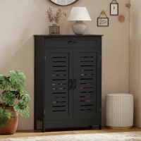 HOMCOM Shoe Cabinet with Louvered Doors, Modern Shoe Storage Cabinet with Drawer and Adjustable Shelves, Black(m-8)