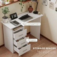 HOMCOM Computer Desk with Storage, 39" Home Office Desk with 3 Drawers nad Open Shelf, Writing Table for Bedroom, White(m-4)