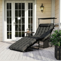 Outsunny Folding Lounge Chair with Adjustable Canopy, 4-Position Outdoor Tanning Chair with Headrest, Dark Grey