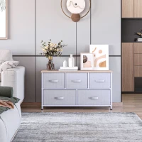 HOMCOM Linen Drawer Cabinet Organizer Storage Dresser Tower with 5 Removable Drawer Metal Frame Adjustable Feet for Living Room, Kitchen, Bathroom, Grey(m-8)