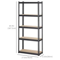 HOMCOM Heavy Duty Garage Shelf, 5-Tier Metal Shelving Unit, Industrial Utility Shelves with Steel Frame and Adjustable Shelves for Garage, Warehouse, Basement, Black and Brown(m-3)