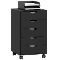 HOMCOM File Cabinet with 5 Drawer Wheels, 15.7" x 15.7" x 26.4", Black(m-2)