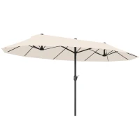 Outsunny 15' Outdoor Patio Umbrella with Twin Canopy Sunshade Steel Table Umbrella with Lift Crank Beige(m-2)