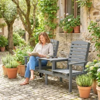 Outsunny Outdoor Bench with Wheels and 3-Position Adjustable High Back, 2 Seater Outdoor Loveseat with Umbrella Hole, Grey(m-10)