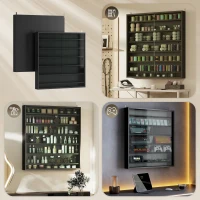 HOMCOM 7-Tier Display Cabinet, Shot Glass Display Case, Glass Curio Cabinet with 2 Glass Doors and 6 Adjustable Shelves, Black(m-7)