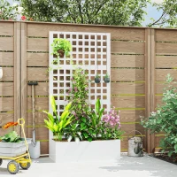 Outsunny Galvanized Raised Garden Bed Planter Box with Trellis for Climbing Plants, Vegetable, Vines, 35" x 16" x 70", White(m-1)