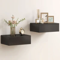 HOMCOM Set of 2 Wall Mounted Bedside Tables, Floating Nightstands with Drawer for Bedroom, Black(m-11)