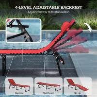 Outsunny 2 PCs Folding Lounge Chairs, Adjustable Chaise Lounge with Headrest, Reclining Lounger Cot for Camping, Hiking, Wine Red(m-4)