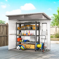 Outsunny 7' x 4' Galvanised Steel Outdoor Storage Shed, Garden Shed with Window, Lockable Wide Door and Air Vents, Warm Grey(m-9)