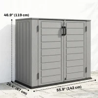 Outsunny 33 Cu.ft Plastic Outdoor Storage Shed, Storage Cabinet Tool Box with Lockable Double Doors and Flip-Top Lid Light Grey(m-3)