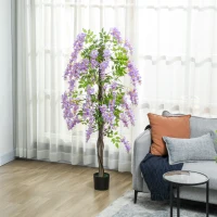 HOMCOM 5.9FT Fake Wisteria Tree with Natural Wood Trunk, Artificial Plant in Nursery Pot, Greenery Tall Faux Floor Plant Purple(m-7)