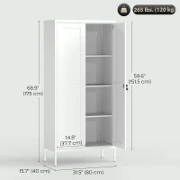 HOMCOM Office Storage Cabinet, Lockable Filing Cabinet with 3 Adjustable Shelves and 2 Doors for Home Office, Garage, White(m-3)