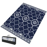 Outsunny Reversible Outdoor Rug Carpet with LED Lights, 12' x 9' PP Straw Rug with Carry Bag and Ground Stakes(m-1)