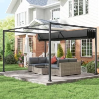 Outsunny 10' x7' Patio Pergola with Retractable Canopy, Outdoor Sun Shelter, Yard Shade, Black(m-9)