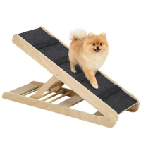 PawHut Dog Ramp for Bed Couch, Foldable Pet Ramp Height Adjustable 4 Levels from 14.75" to 24.5" for Cats and Small Dogs with Non-Slip Carpeted Surface, Natural(m-2)