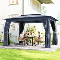 Outsunny 10' x 12' Outdoor Patio Gazebo, Soft Top Gazebo Canopy Shelter with Curtains, Netting, Steel Frame, Hooks, Blue(m-2)