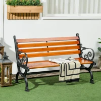 Outsunny 47 Inch Outdoor Garden Bench, Patio Loveseat with Unique Armrests, Slatted Seat Back, 528 lbs. Capacity, Teak Colour(m-1)