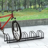 HOMCOM 5-Bike Bicycle Floor Parking Rack Cycling Storage Stand Ground Mount Garage Organizer for Indoor and Outdoor Use Black(m-8)