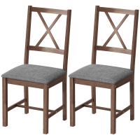 HOMCOM Set of 2 Dining Chairs, Upholstered X-Back Dining Room Chairs with Rubberwood Legs and Padded Seat for Kitchen, Gray